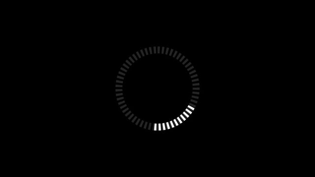 White circular loading spinner with segmented segments on black background progress indicator