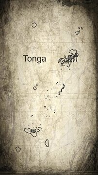 Tonga map animation vertical video drawn on a cartography paper background