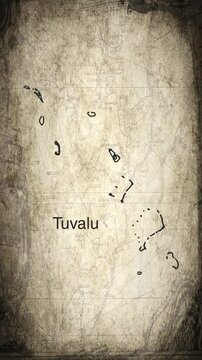 Tuvalu map animation vertical video drawn on a cartography paper background