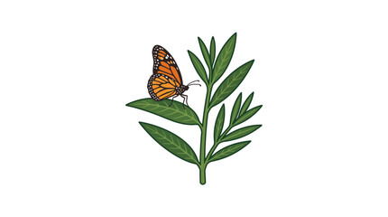 Monarch Butterfly on Green Leaves Vector Illustration © Yanto Suris