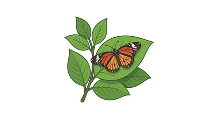 Monarch Butterfly on Green Leaves Vector Illustration © Yanto Suris