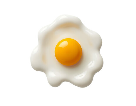 Single fried egg with a bright yellow yolk and smooth white edges isolated on a clean white studio background