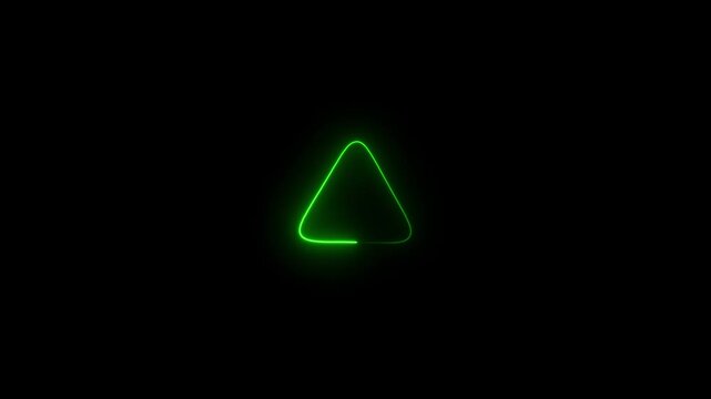 Green neon triangle outline on black background geometric shape
