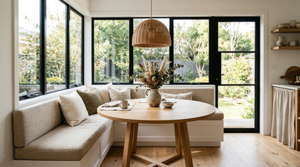 Fototapeta premium Cozy Breakfast Nook with Natural Light and Greenery