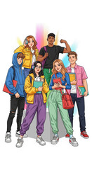 Fototapeta premium Diverse group of students with books and backpacks, symbolizing education, learning, and youth, perfect for school or college themes.
