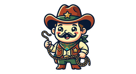 Obraz premium Cute Cartoon Cowboy Holding Lasso, Western Character Illustration