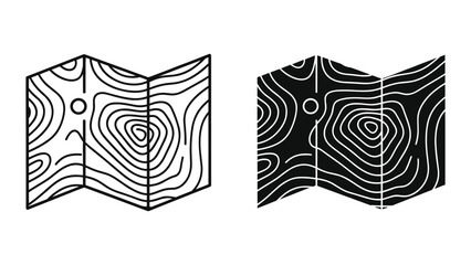 Topographic map icon set, vector illustration outline and solid style map of terrain with contour lines for navigation, hiking, and outdoor activities © Shahriyar Rasel