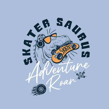 Skater Saurus adventure Roar Dinosaur skating vector illustration t shirt design.eps