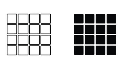 Set of two 4x4 square grid icons, one with outlined squares and one with solid black filled squares, representing a matrix or table layout © Shahriyar Rasel