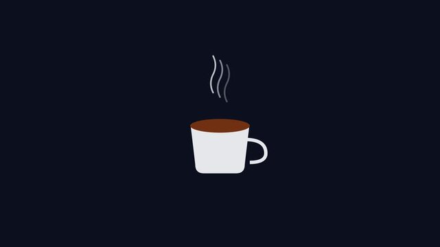 Minimalist steaming coffee cup animation on dark 4k background, for morning routine, and cafe branding