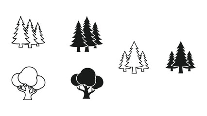 Set of pine and deciduous tree icons, forest symbols, coniferous and leafy trees, vector illustration isolated on white background © Shahriyar Rasel