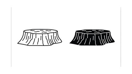 Tree stump icon set, simple style, black and white vector illustration of a cut tree trunk isolated on white background © Shahriyar Rasel