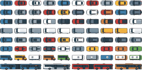 Top view cars and buses set vector collection design © Postnest