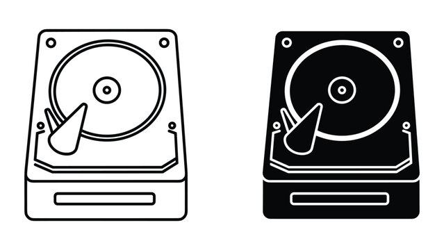 Hard disk drive icon set, outline and solid style, computer storage device symbol, vector illustration isolated on white background
