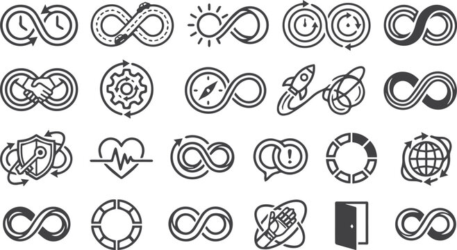 infinity loop and continuous process icons set vector illustration line art symbol design