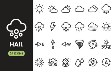 Fototapeta premium Hail and weather forecast line icon set vector elements design