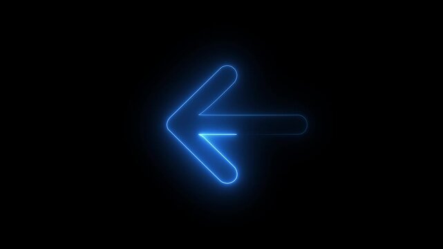 Neon arrow direction animation from right to left with glowing icon on black background.