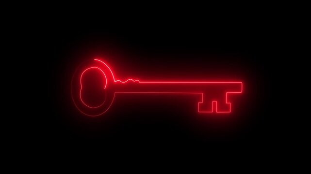 Glowing neon key icon animation on black background for security and privacy.