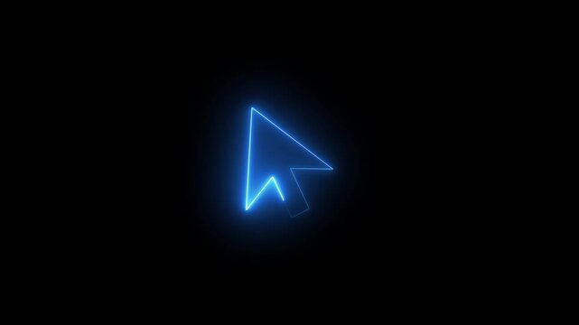 Glowing neon mouse cursor arrow icon for digital interface design elements.