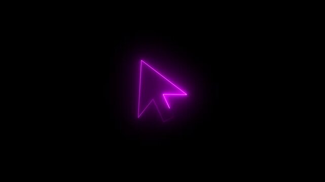 Glowing neon mouse cursor arrow icon for digital interface design elements.