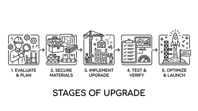 Illustrated Steps for Building Renovation and Upgrade Process.