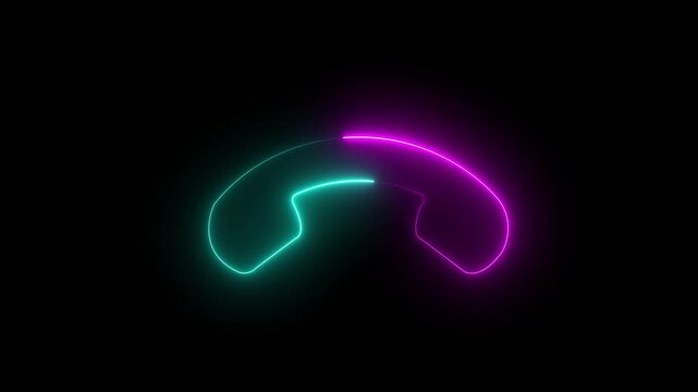 Glowing neon phone call icon animation on black background.