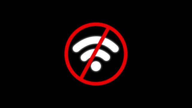 Abstract no WiFi icon with red warning symbol for internet connection problem.
