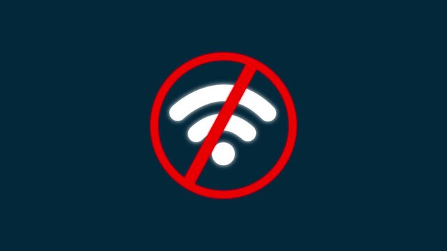 Abstract no WiFi icon with red warning symbol for internet connection problem.