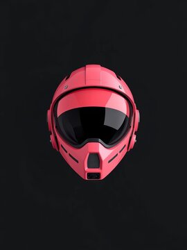 Isolated salmon pink futuristic helmet on seamless dark gray background with metallic texture, seamless backdrop, high-tech