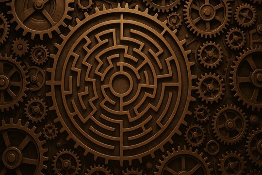 Intricate bronze gears maze