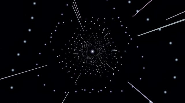Abstract digital vortex tunnel with a sense of speed and motion, deep space perspective with star-like particles
