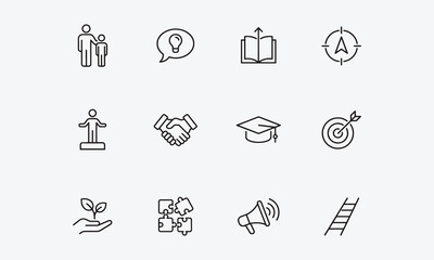 Fototapeta premium Mentoring line editable icon set. Containing mentoring, coaching, teaching, guidance, leadership