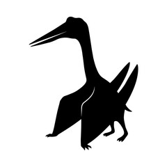 Black silhouette icon of a standing pterodactyl dinosaur. © Maulana