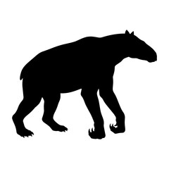 Obraz premium Black silhouette of a giant ground sloth standing.