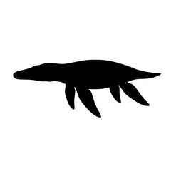 Black silhouette of a plesiosaur marine reptile on white background. © Maulana
