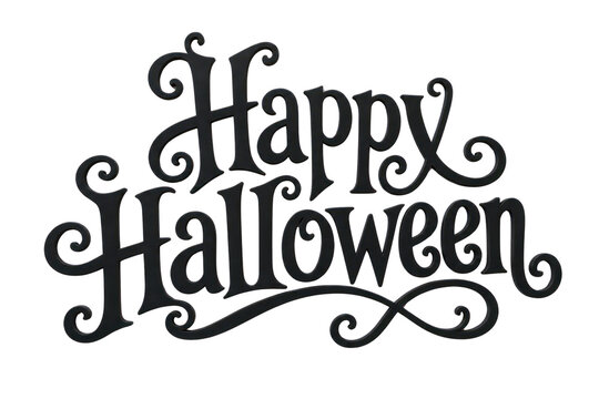  Happy Halloween calligraphy lettering, black decorative typography, festive holiday greeting art isolated PNG with Transparent Background