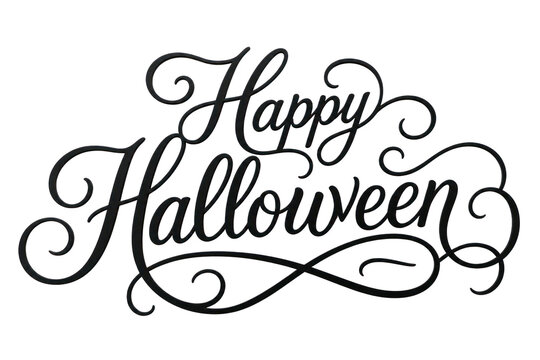 Happy Halloween calligraphy lettering, black ink script typography design for cards and invites isolated PNG with Transparent Background