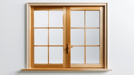 Fototapeta premium Wooden window frame sits against white background.