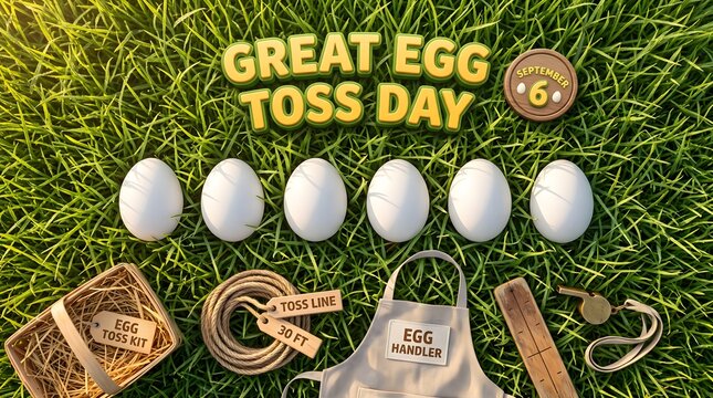 Great Egg Toss Day Eggs Arranged on Grass Field
