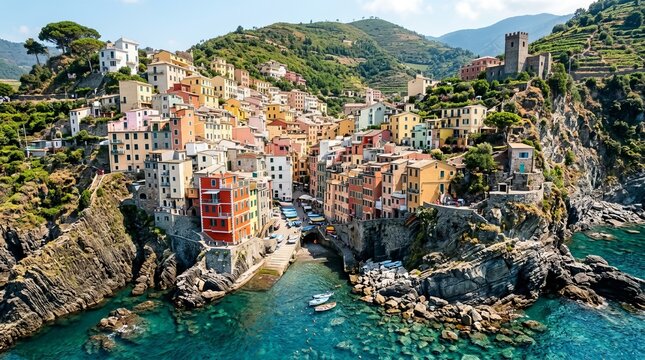 Colorful Italian Village Riomaggiore Cinque Terre Italy Seaside Cliff Town