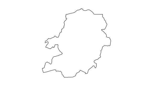 Self drawing animation of sudan map outline; black line on white background.