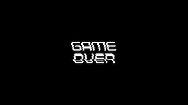 game over text with glitch background Concept for animated video game screen. text game over looped glitch animation gaming effects 4k animation
