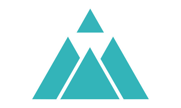 Minimalist mountain peak symbol formed by sharp geometric triangles in solid cyan, flat color blocks on white background. Simple nature icon concept