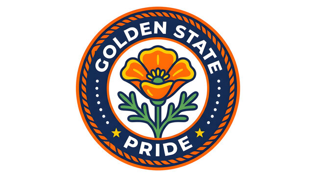 Golden State pride emblem with poppy flower design. California state symbol logo for branding and merchandise.