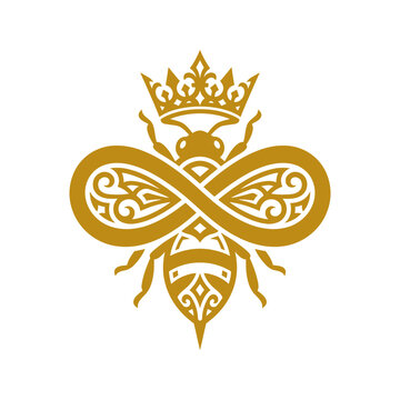 Intricate gold bee mandala logo with royal crown.