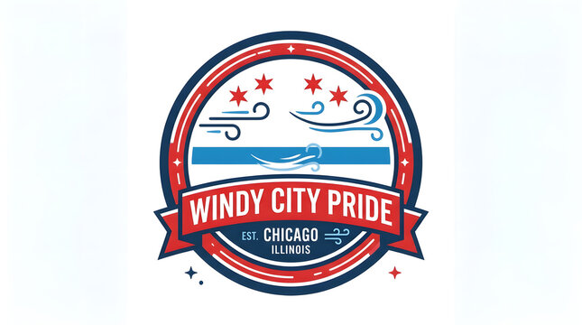 Chicago Pride festival circular badge with rainbow stars. Vibrant LGBTQ+ celebration emblem for city event branding.