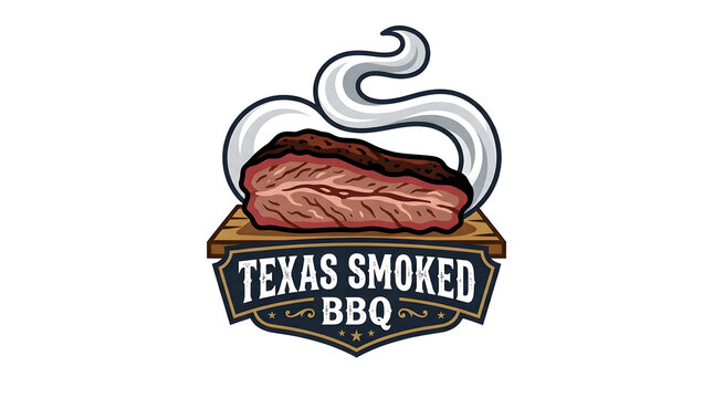 Texas smoked brisket slice with swirling smoke. Premium barbecue meat icon for grilling and food branding.