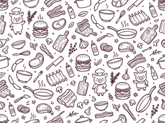 Fototapeta premium BBQ pork and burgers vector image pattern