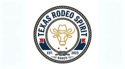 Fototapeta premium Texas rodeo emblem with longhorn bull logo. Vintage circular badge design for western sports events and branding.