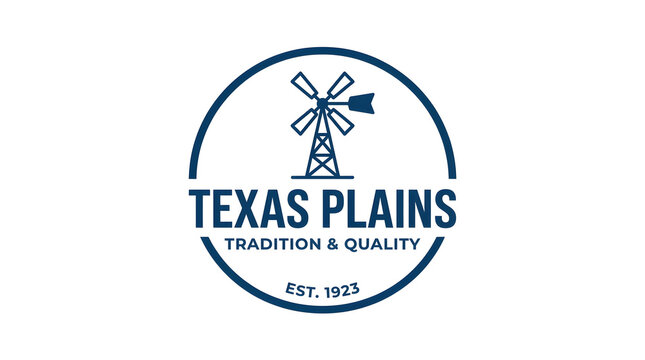 Texas Plains windmill vintage logo badge design. Retro emblem with heritage typography and rural icon illustration.
